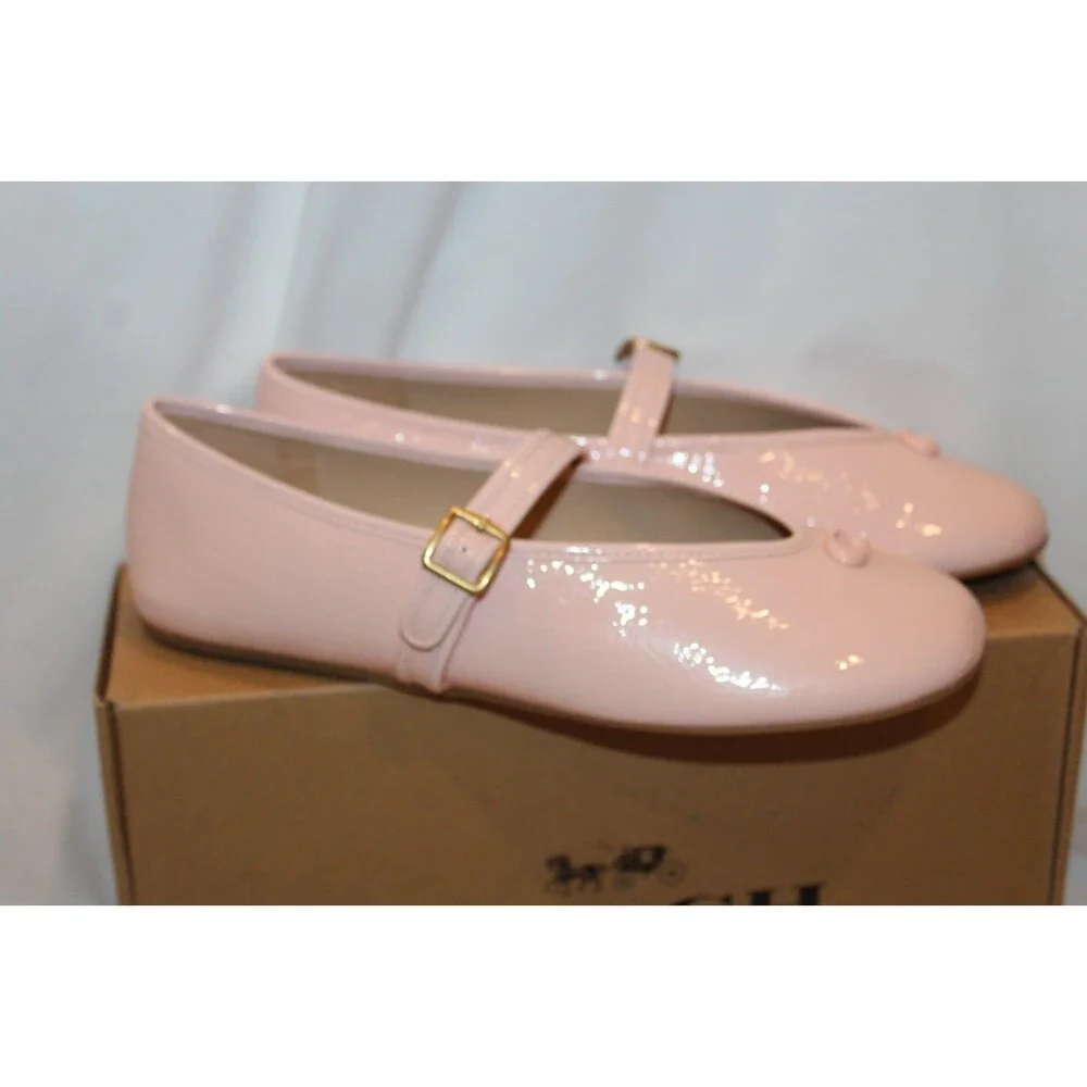 Coach Women's Crinkled Leather Mary Jane Ballet Flats Pink NEW SZ 8.5